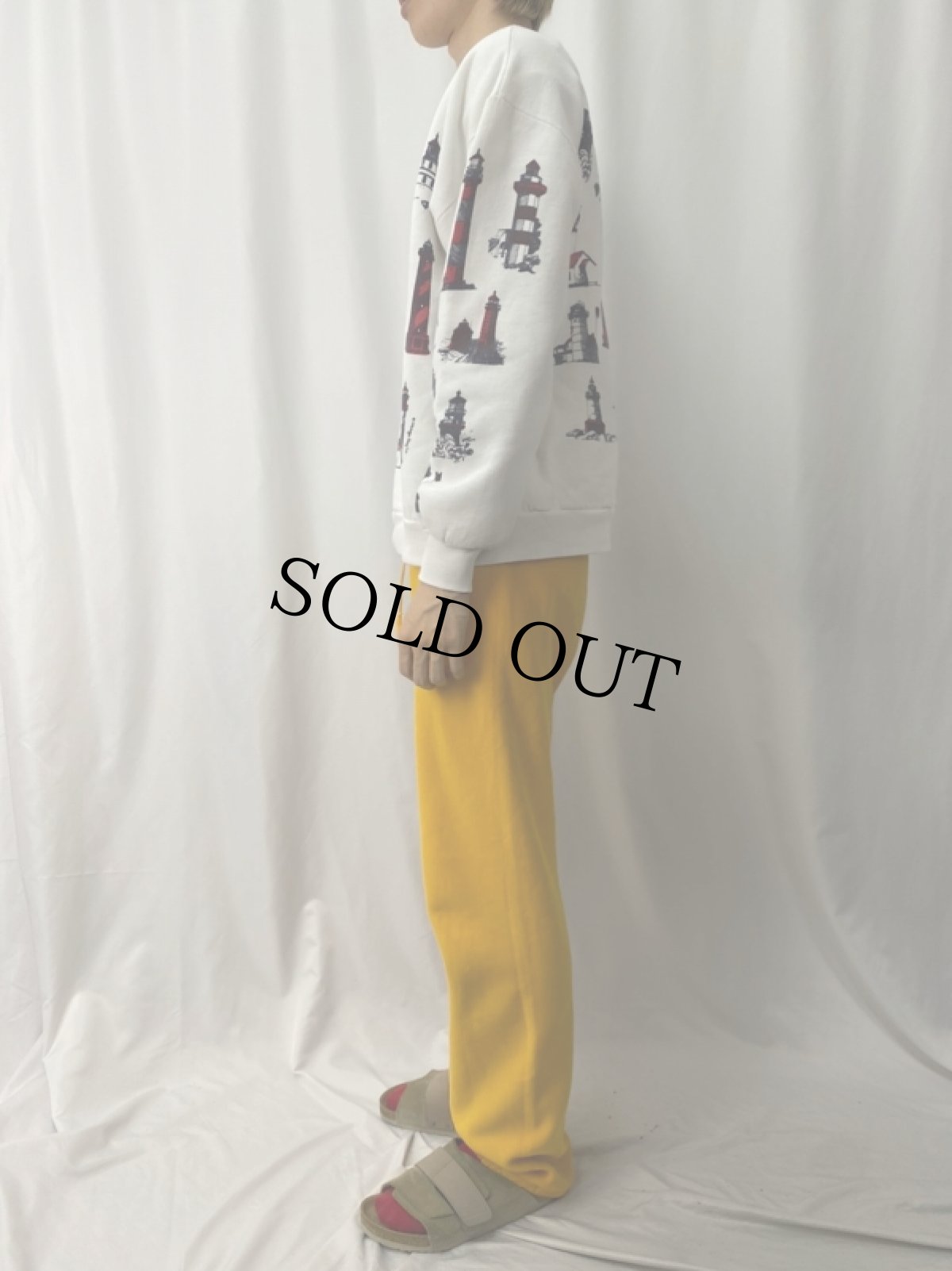 画像3: 90's MICHIGAN RAG CO. USA製 ライトハウス柄 プリントスウェット L (3)