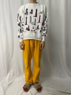 画像2: 90's MICHIGAN RAG CO. USA製 ライトハウス柄 プリントスウェット L (2)