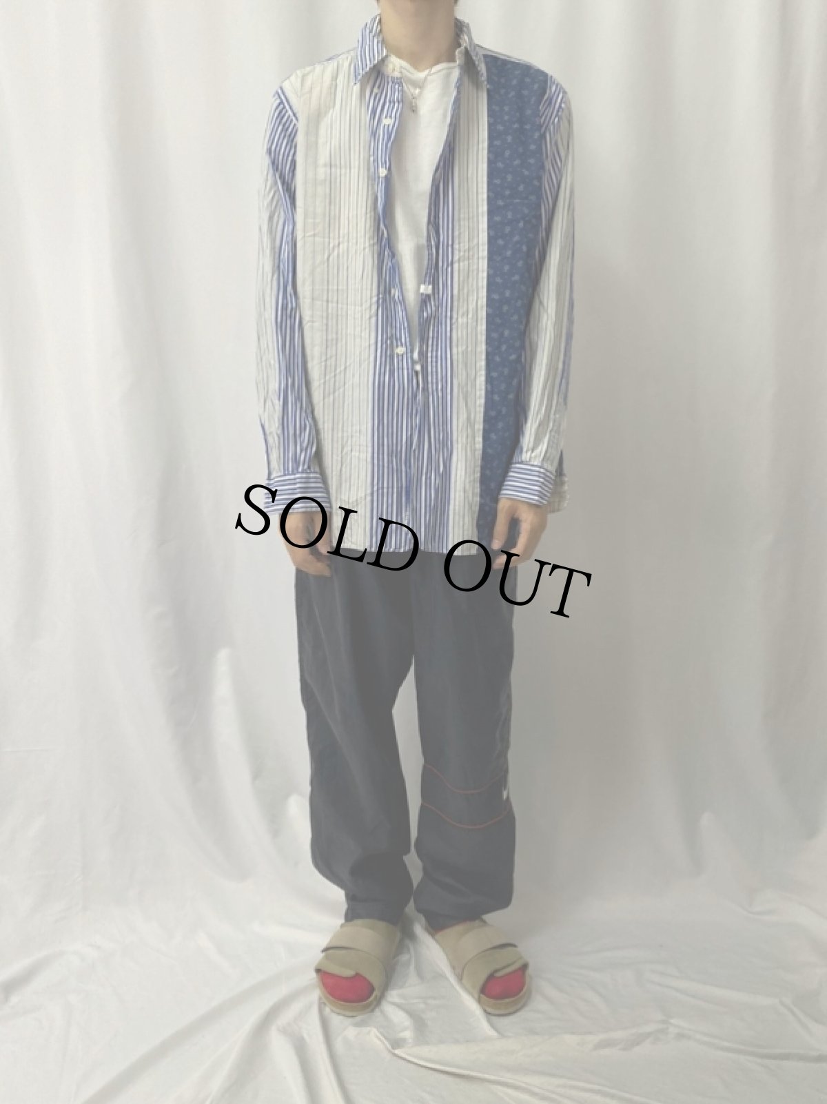 画像2: Ralph Lauren "CLASSIC FIT" ストライプ柄 マチ付き コットンボタンダウンシャツ XL (2)