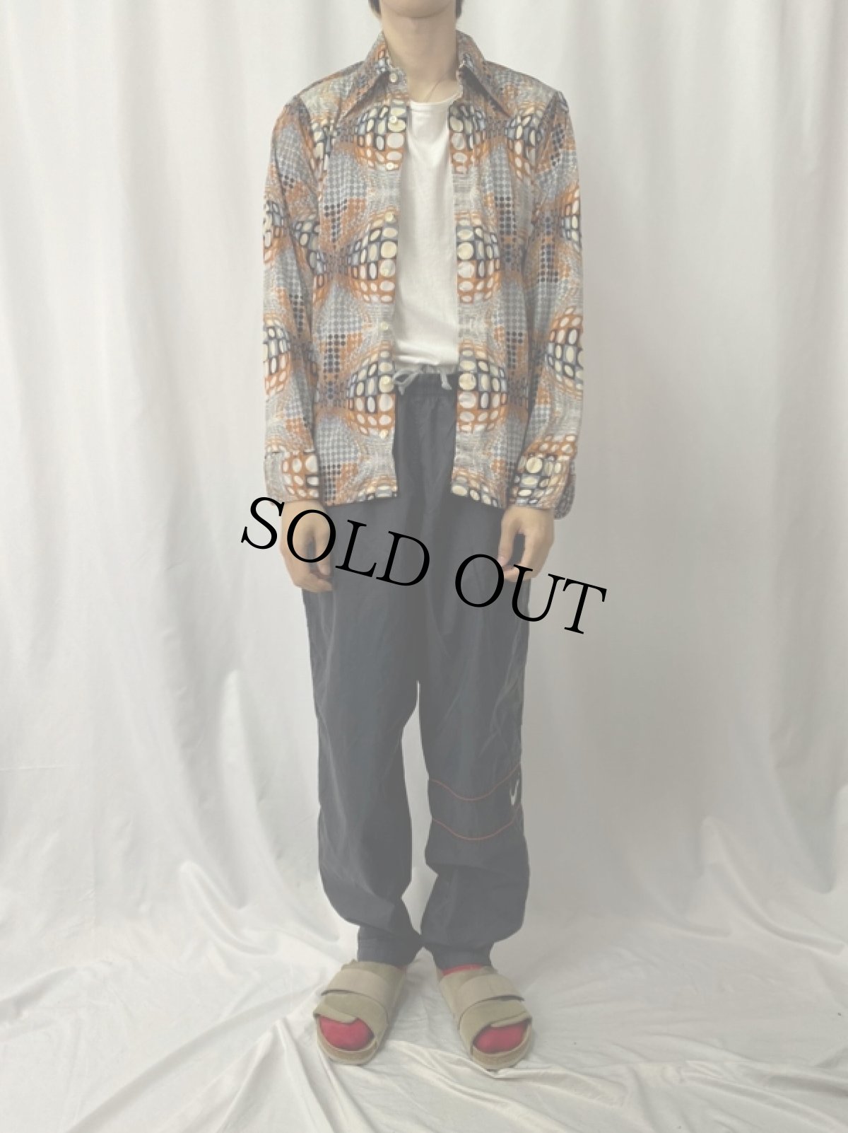 画像2: 70's Burma 総柄 ナイロンシャツ M (2)