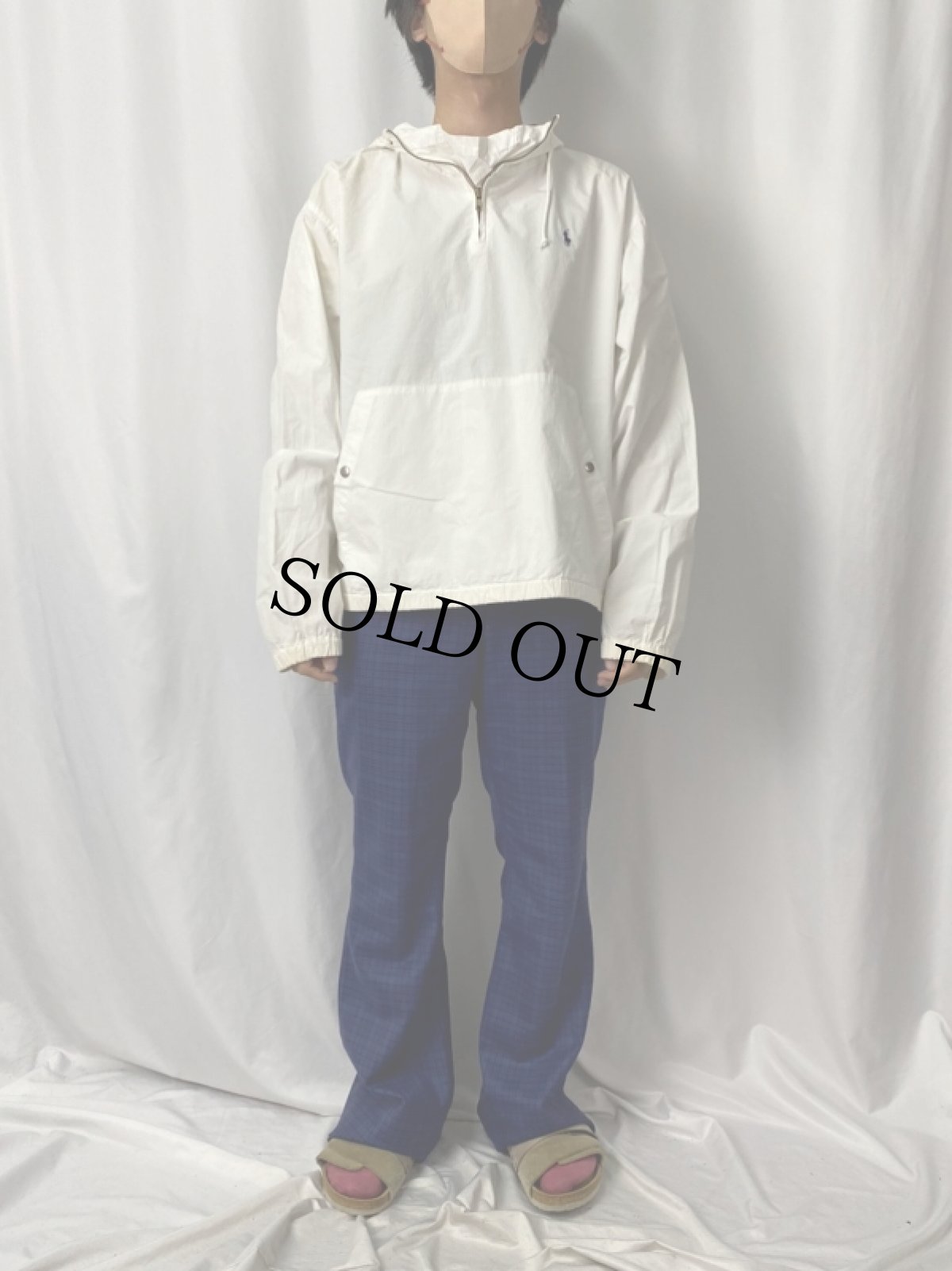 画像2: 90's POLO Ralph Lauren ロゴ刺繍 コットンアノラックパーカー M (2)