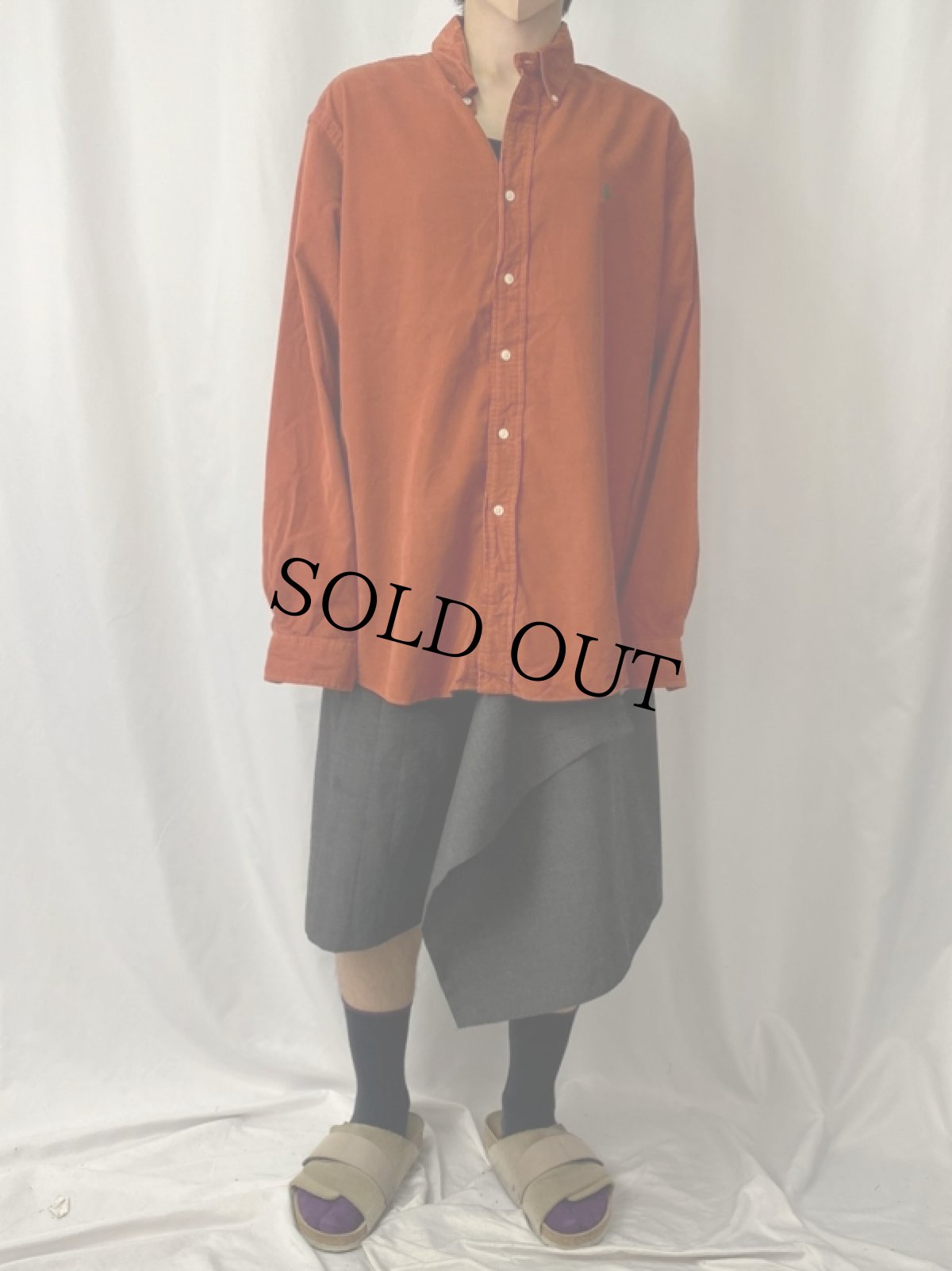 画像2: POLO Ralph Lauren ロゴ刺繍 コーデュロイシャツ XL (2)