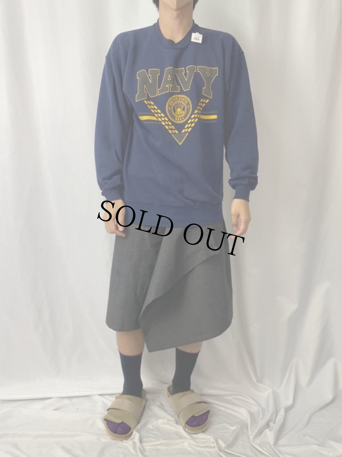 画像2: 90's SOFFE "NAVY" リフレクタープリントスウェット NAVY L (2)