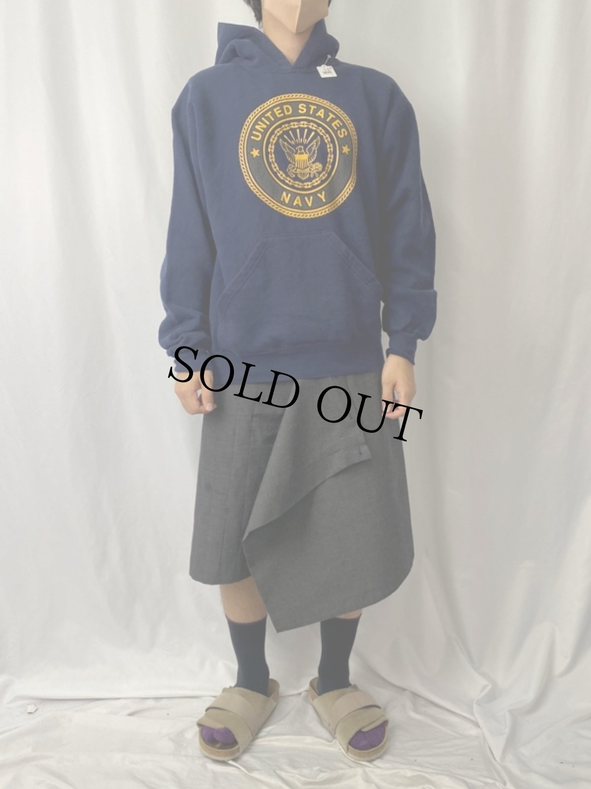 画像2: 90's SOFFE USA製 "U.S.NAVY" リフレクタープリントスウェットフーディー NAVY M (2)