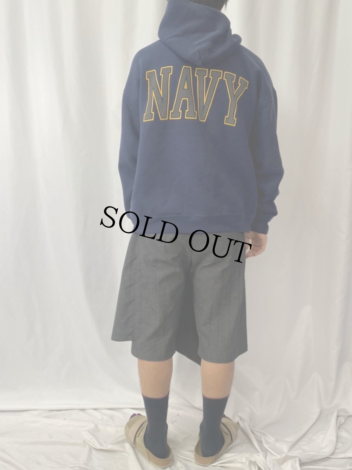 画像4: 90's SOFFE USA製 "U.S.NAVY" リフレクタープリントスウェットフーディー NAVY L (4)