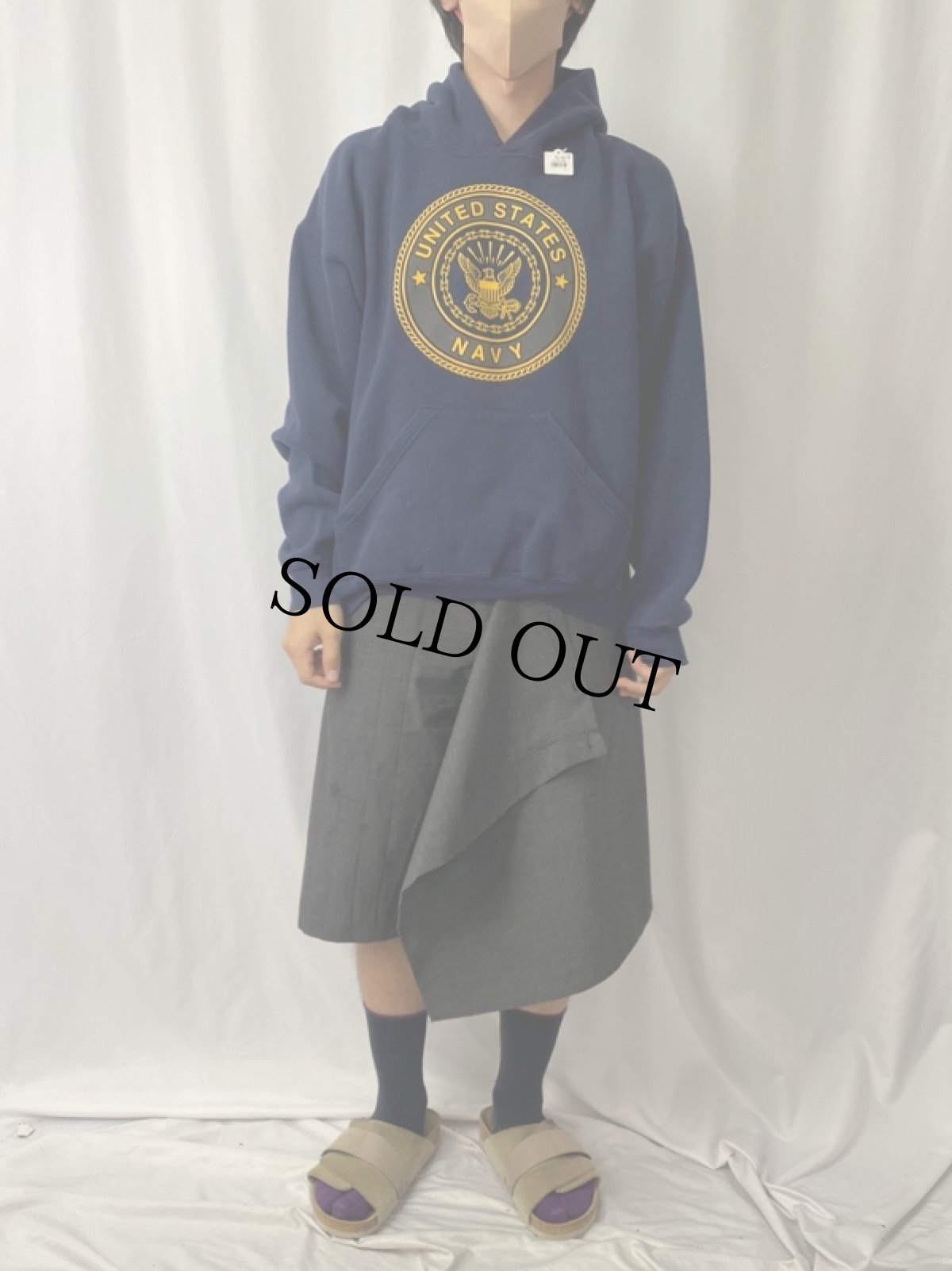 画像2: 90's SOFFE USA製 "U.S.NAVY" リフレクタープリントスウェットフーディー NAVY L (2)
