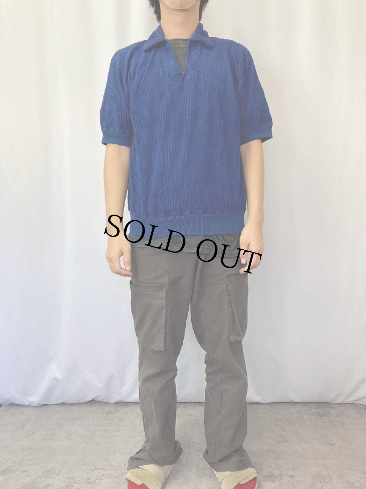 画像2: BRITTANIA ストライプ織 パイルスキッパーシャツ L (2)