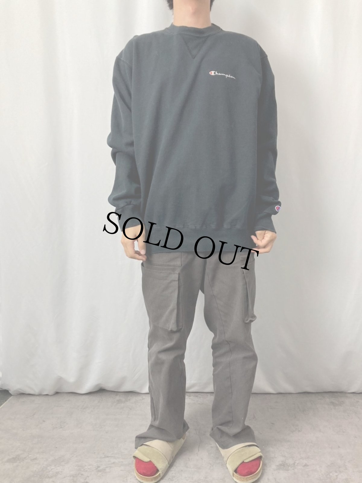 画像2: 90's Champion USA製 ロゴ刺繍 前Vスウェット XL (2)