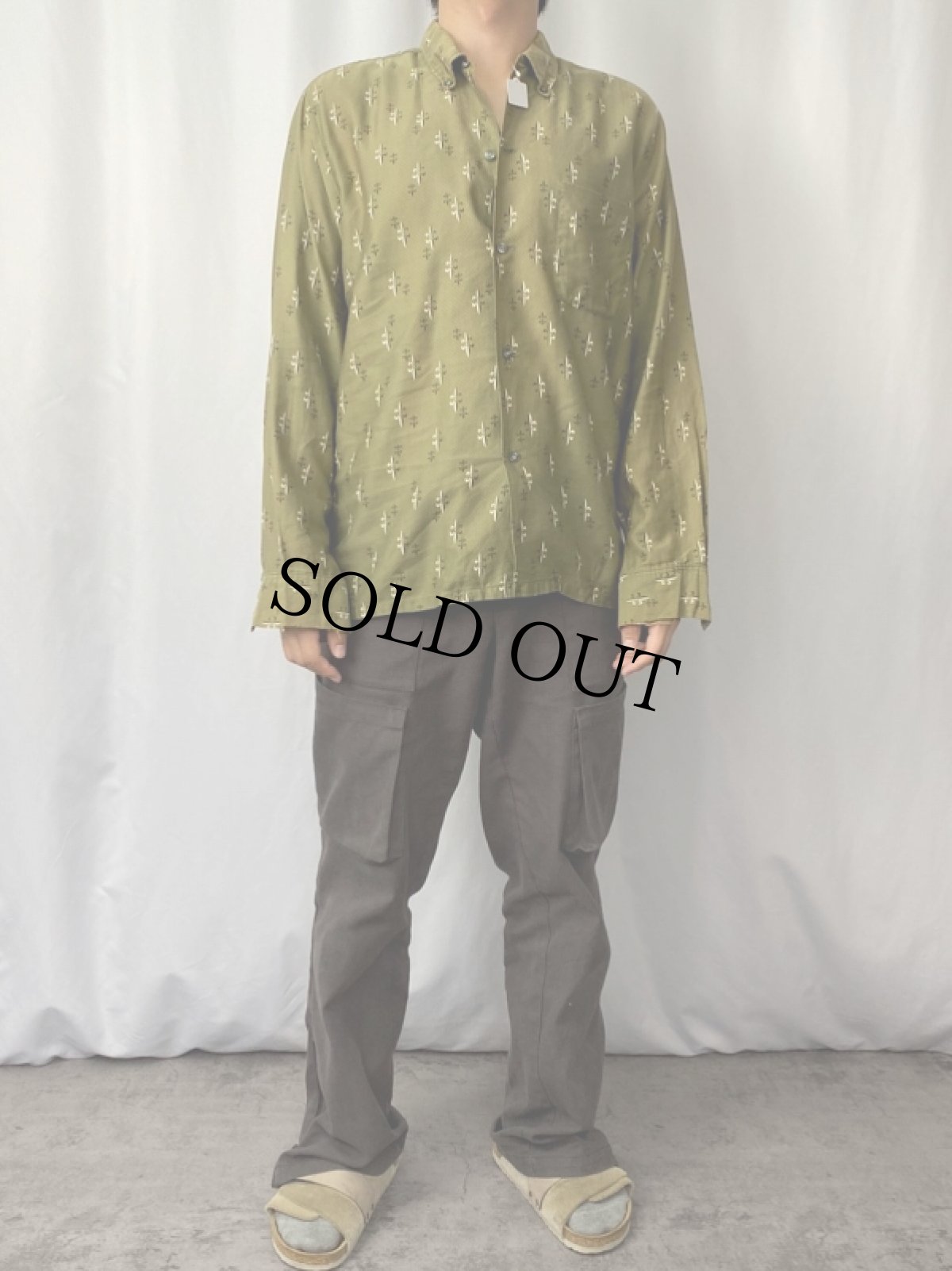 画像2: 60's PILGRIM 総柄 ボタンダウンシャツ M (2)