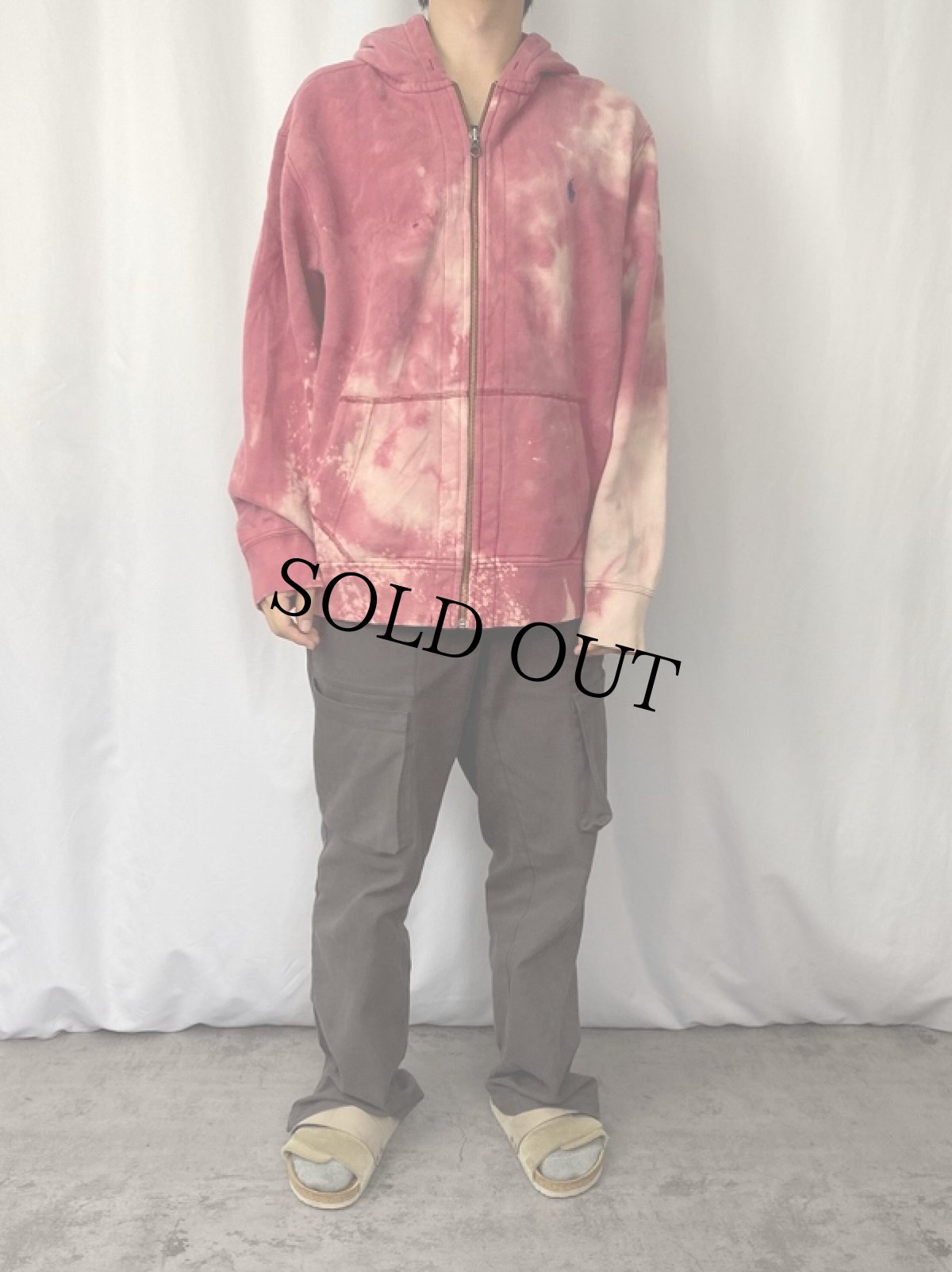 画像2: POLO Ralph Lauren ロゴ刺繍 タイダイ染め スウェットジップパーカー XL (2)