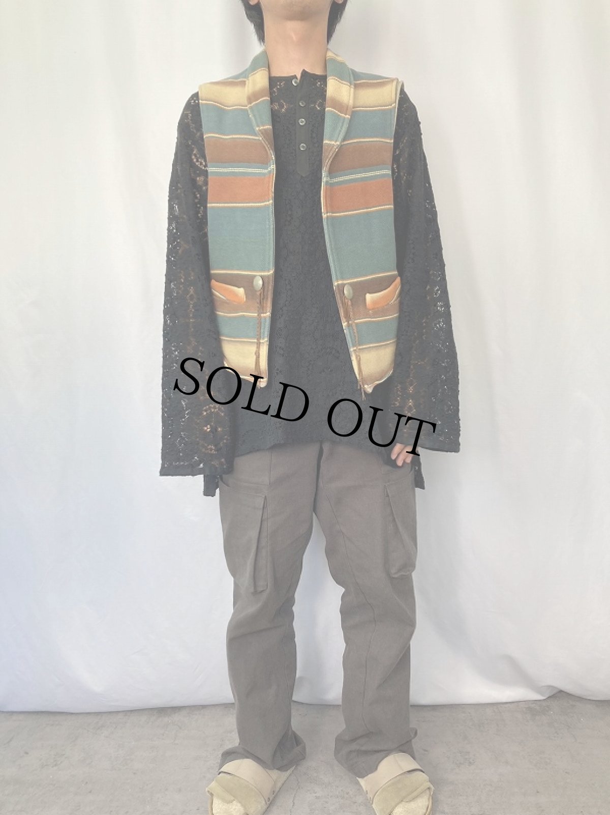 画像2: 90's POLO Ralph Lauren USA製 ネイティブ柄 ショールカラーラグベスト L (2)