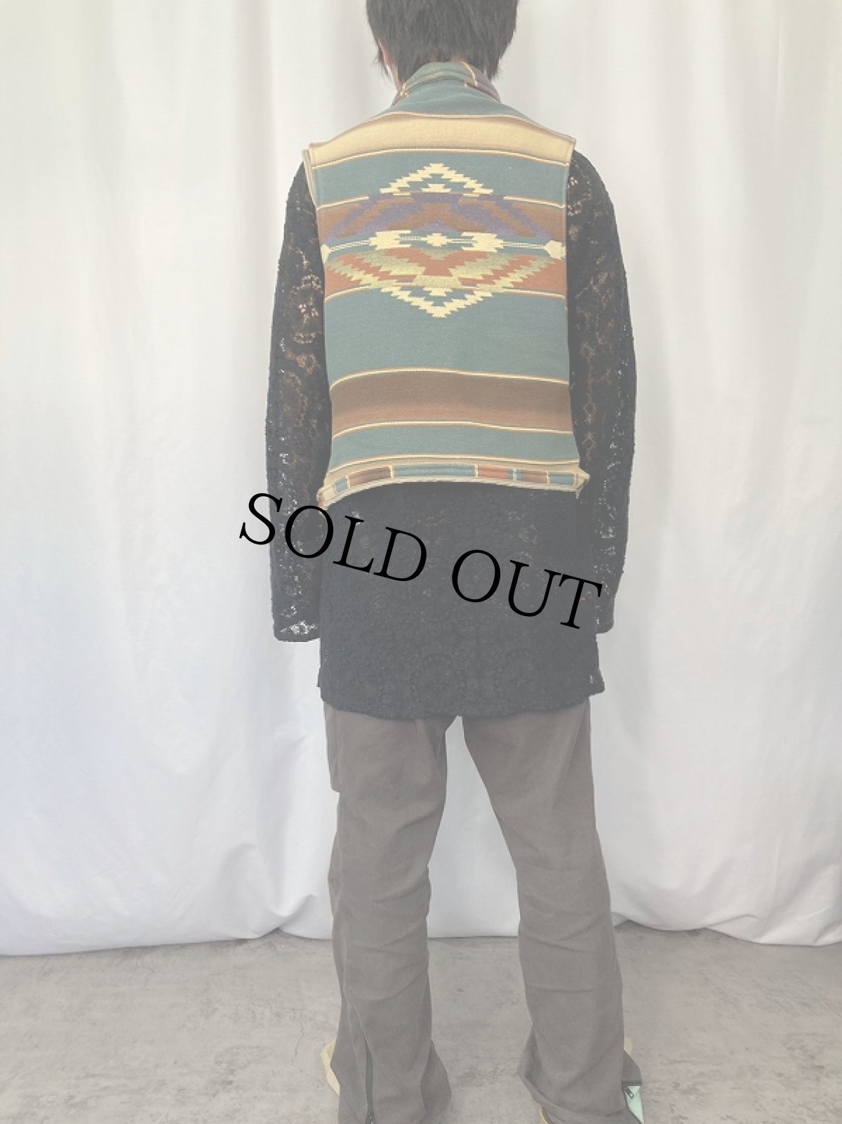 画像3: 90's POLO Ralph Lauren USA製 ネイティブ柄 ショールカラーラグベスト L (3)