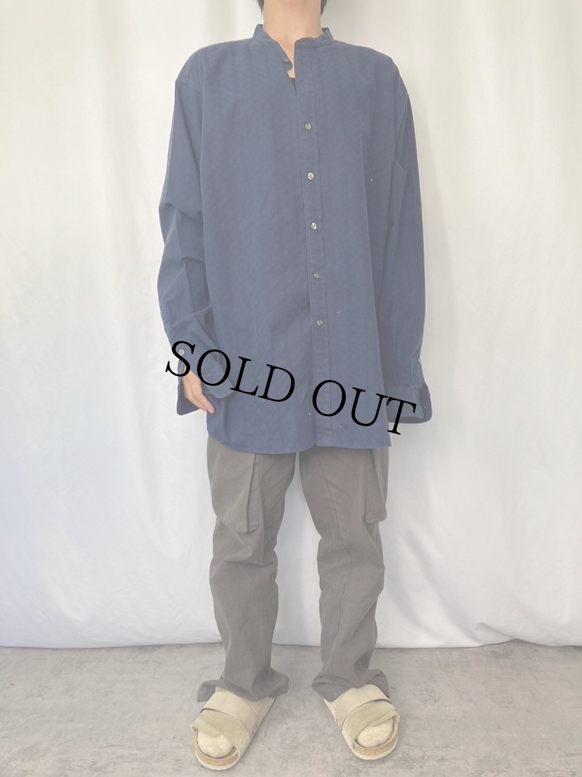 画像2: POLO Ralph Lauren "BERNARD" 総柄織り バンドカラー コットンシャツ XL (2)