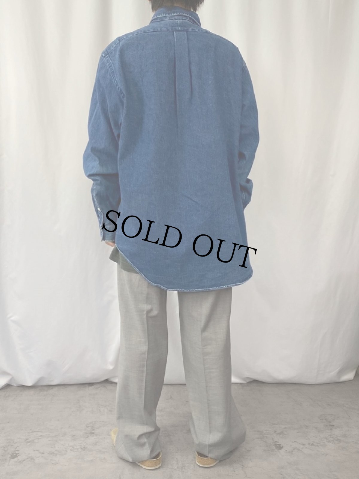 画像3: 80〜90's POLO COUNTRY Ralph Lauren ロゴ刺繍 デニムボタンダウンシャツ XL (3)