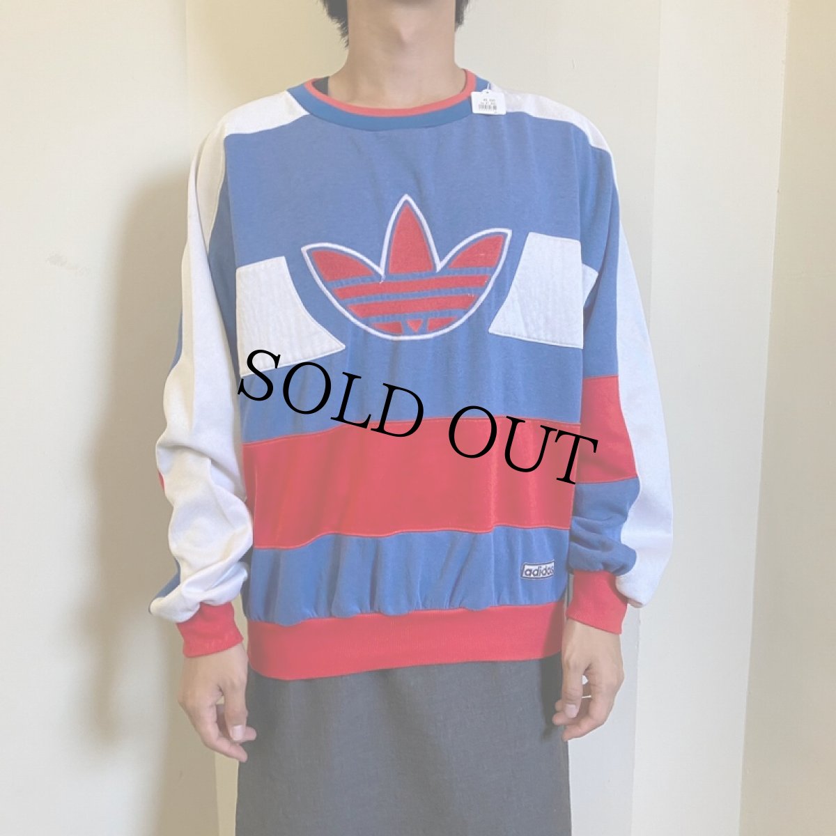 画像2: 90's adidas ロゴ刺繍 切り替えスウェット (2)