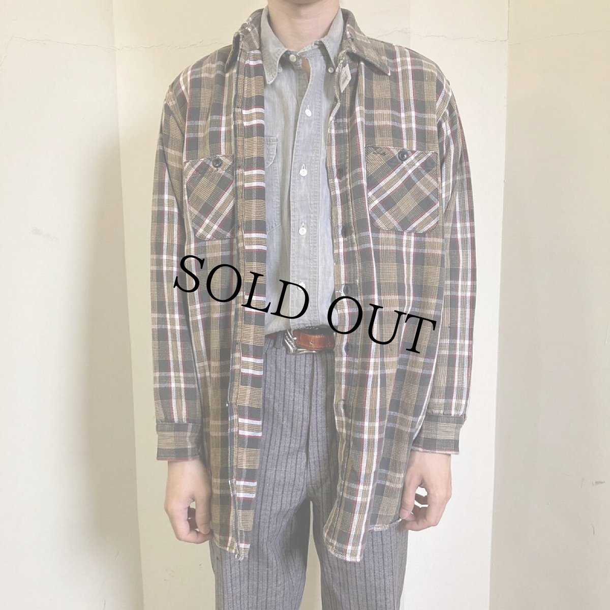 画像2: 60's PILGRIM チェック柄 マチ付き ライトネルシャツ SIZE16-16 1/2 (2)