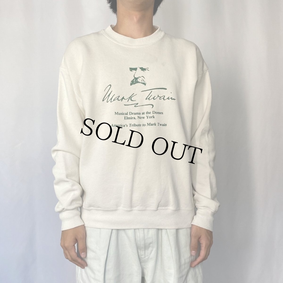 画像2: 90's Mark Twain USA製 小説家プリントスウェット L (2)