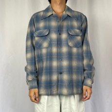 画像2: 70's PENDLETON USA製 オンブレーチェック柄 オープンカラーウールシャツ L (2)