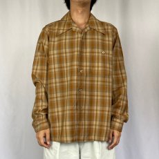 画像2: 70's PENDLETON USA製 チェック柄 オープンカラーウールシャツ L (2)