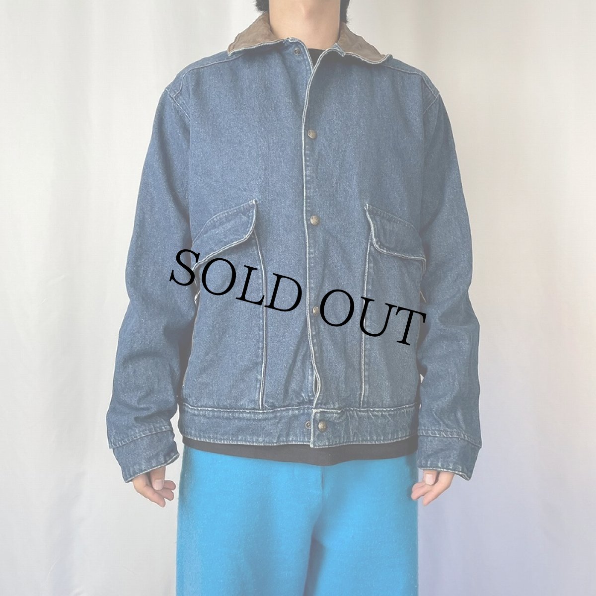 画像2: 80's Woolrich USA製 襟レザー デニムカバーオール M (2)