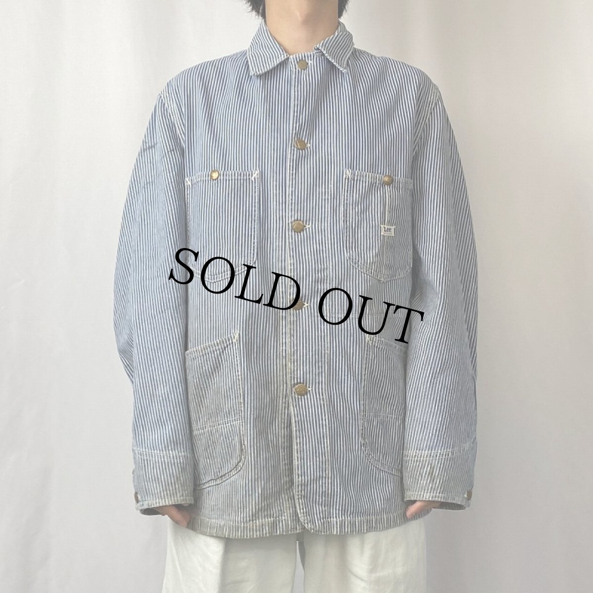 画像2: 40〜50's Lee "ロングLee" ヒッコリーストライプ デニムカバーオール SIZE38 (2)