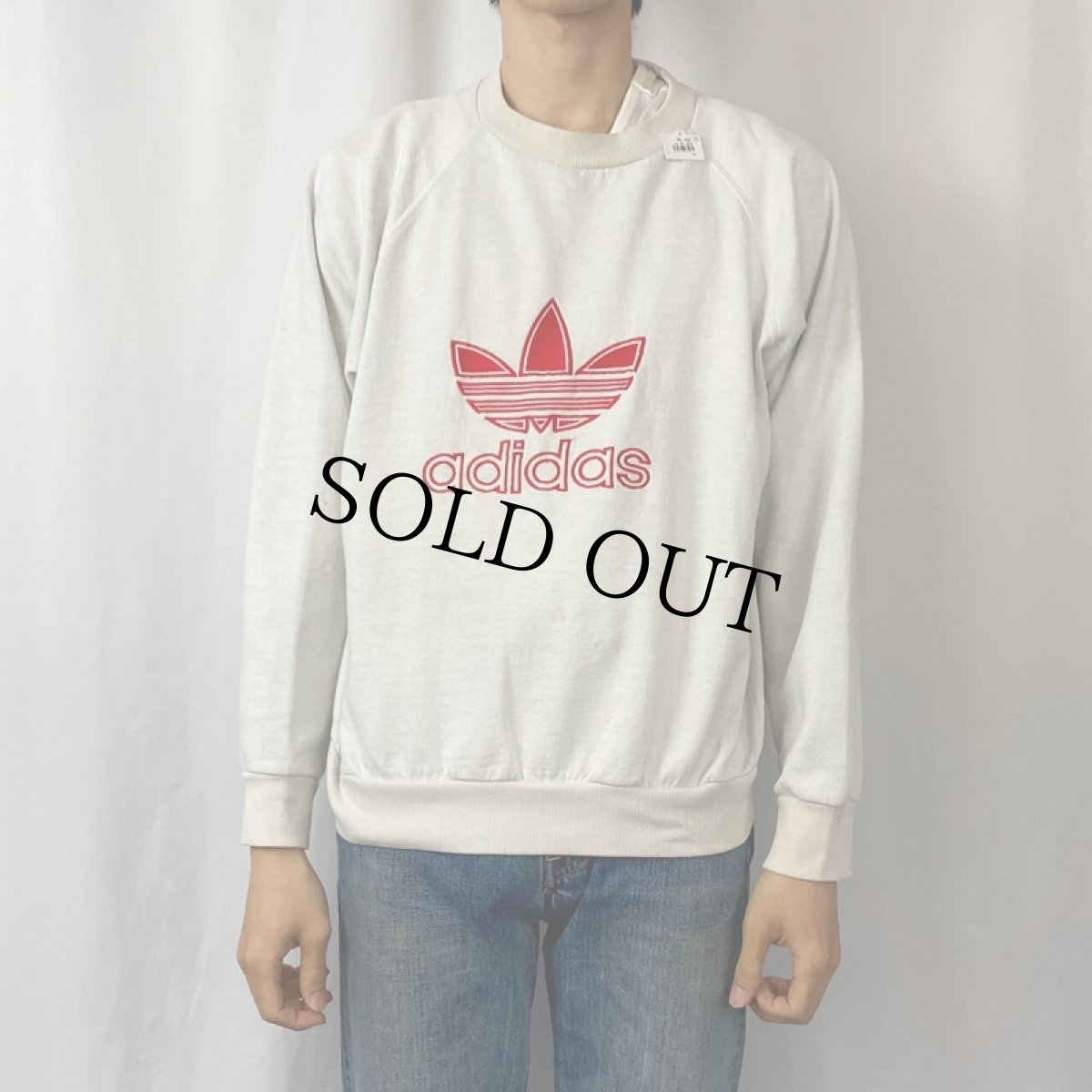 画像2: 90's adidas ロゴ刺繍 ラグランスウェット (2)