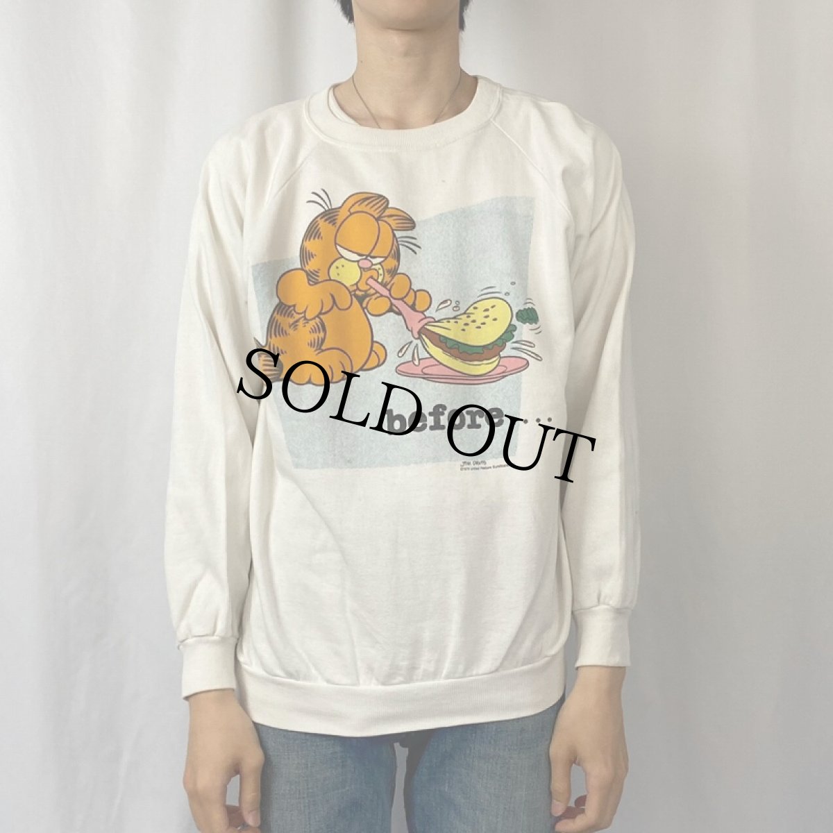 画像2: 80〜90's GARFIELD キャラクタープリント ラグランスウェット L (2)