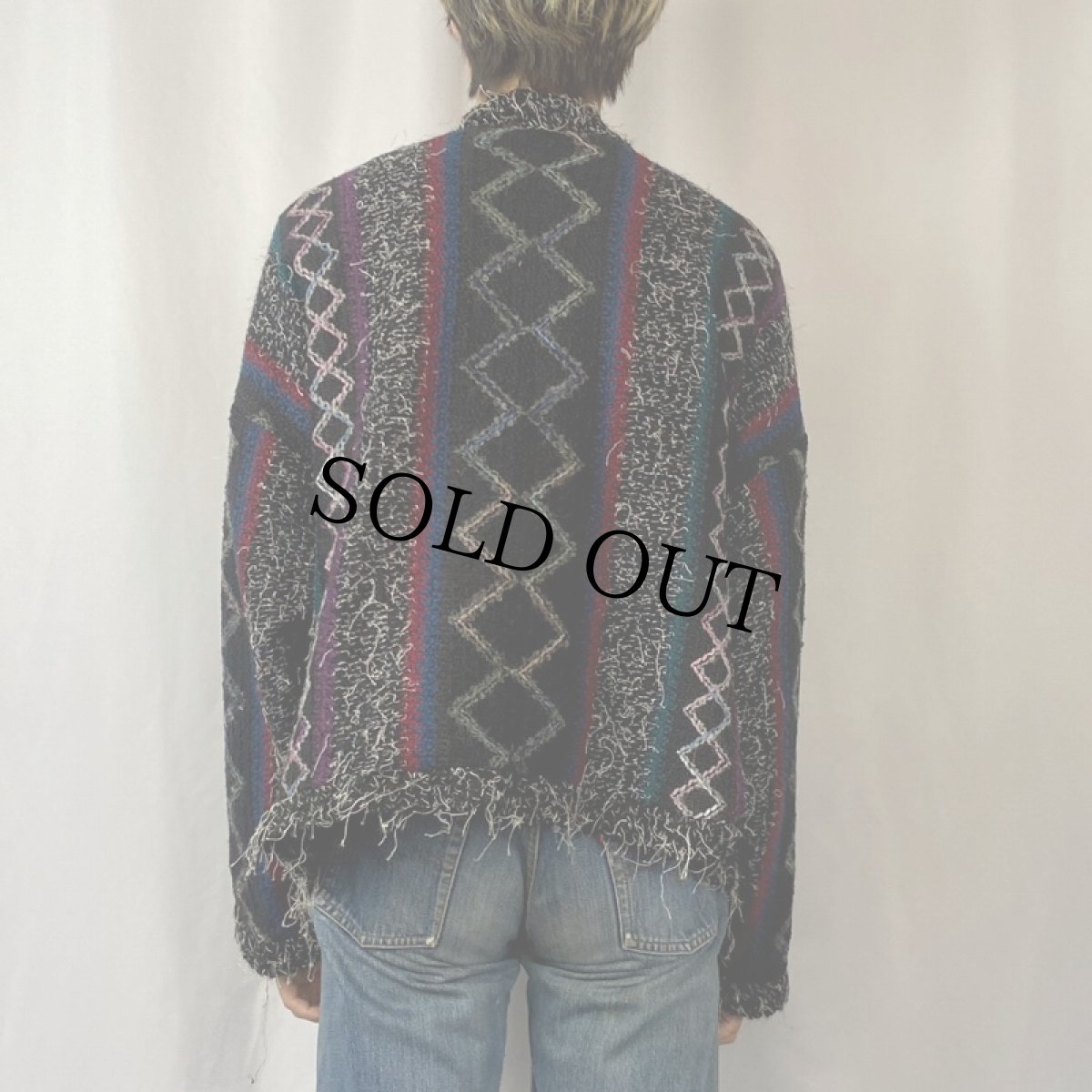 画像3: 90's allen wah USA製 柄織り フリンジデザイン プルオーバー L (3)