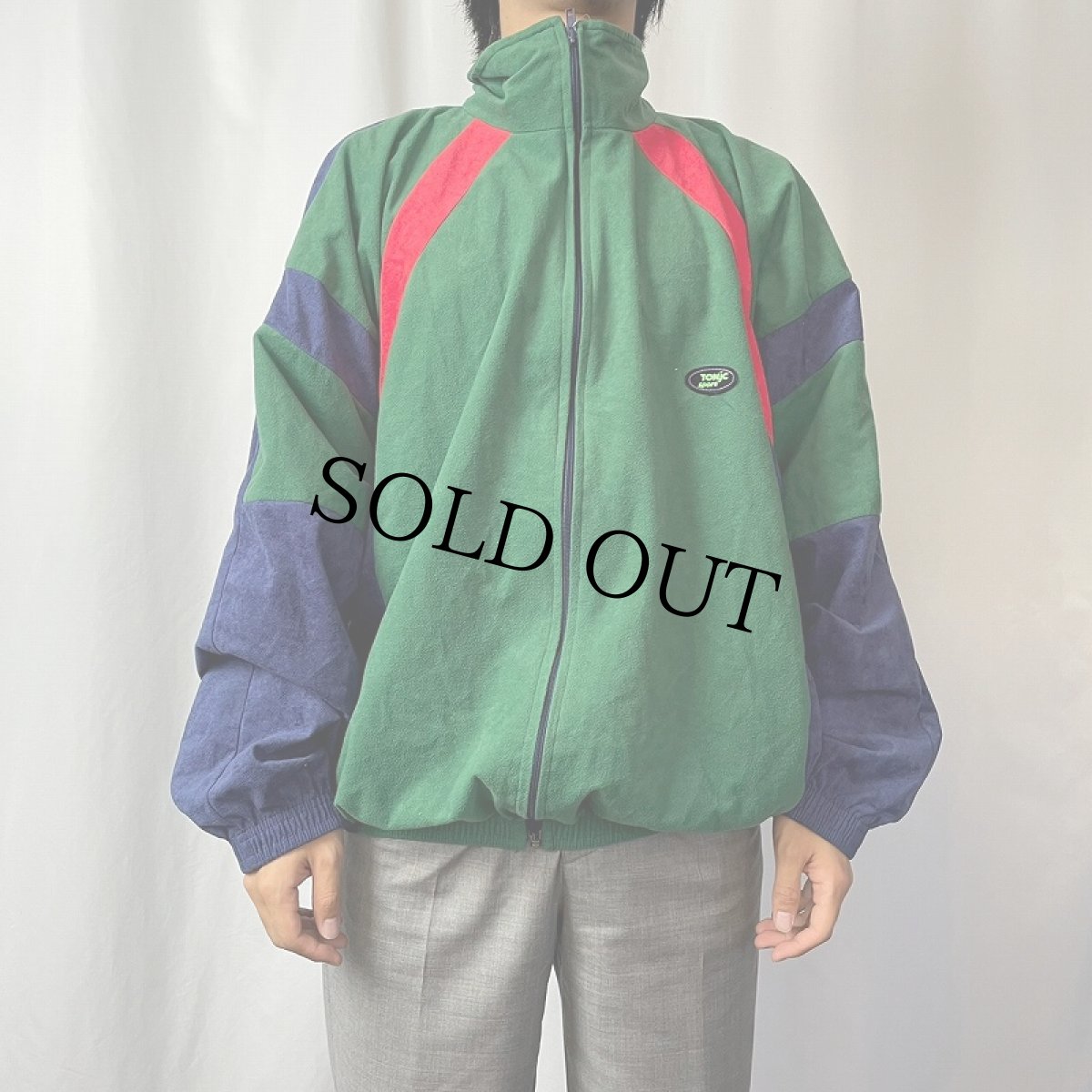 画像2: 70〜80's TONIC SPORT ロゴワッペン 切り替えデザイン ベロアジップジャージ XL (2)