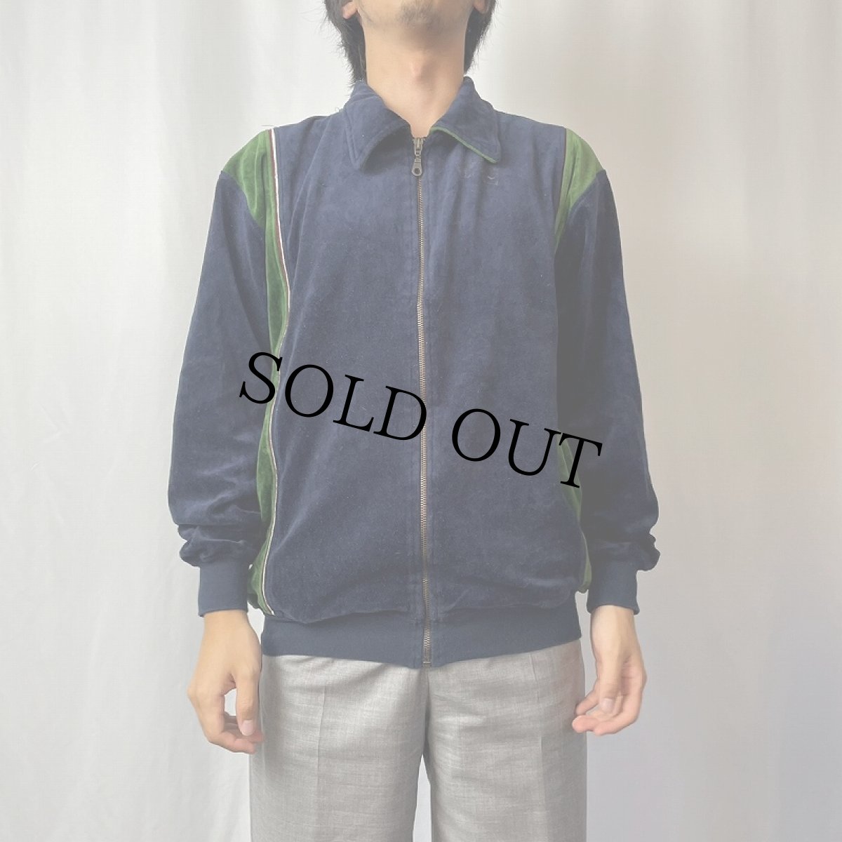 画像2: 90's John Blair 2トーン ベロアジップジャケット NAVY M (2)