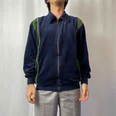 画像2: 90's John Blair 2トーン ベロアジップジャケット NAVY M (2)