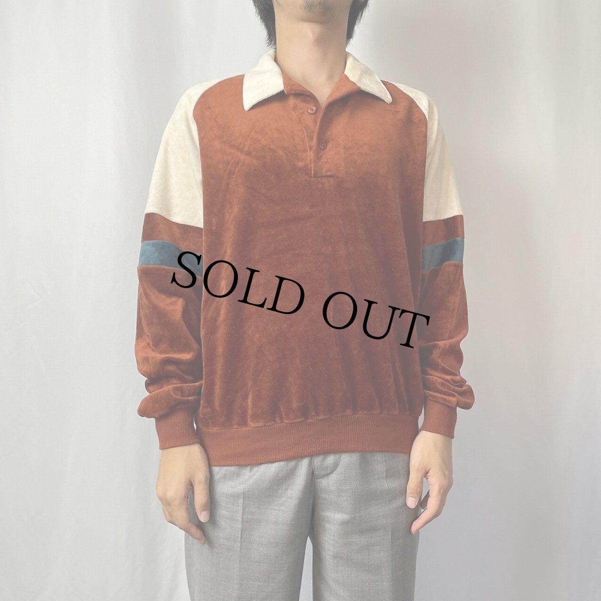 画像2: 70〜80's EXPRESSIONS USA製 ベロアポロシャツ L (2)