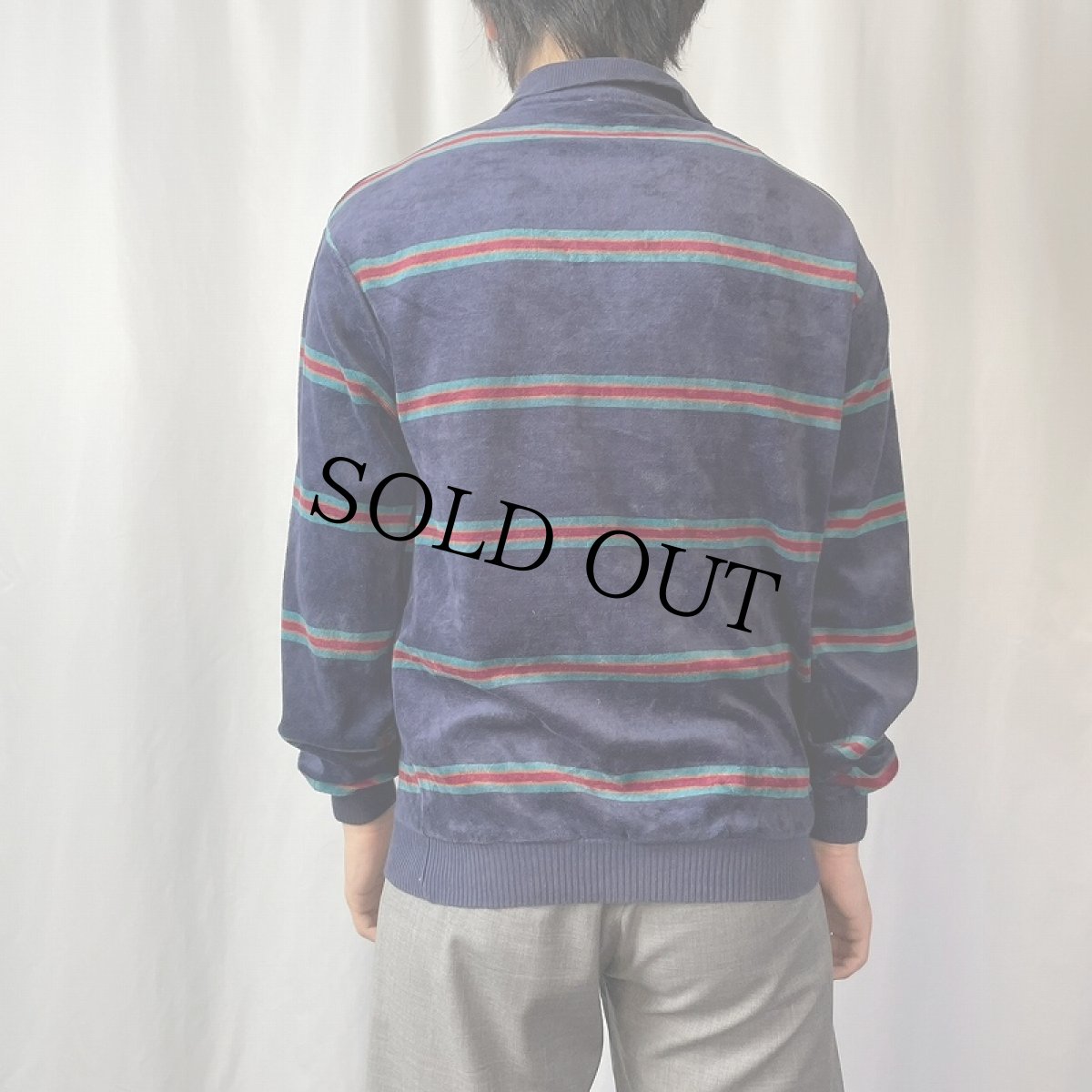 画像3: 80〜90's Patrick USA製 マルチボーダー柄 ベロアポロシャツ NAVY S (3)