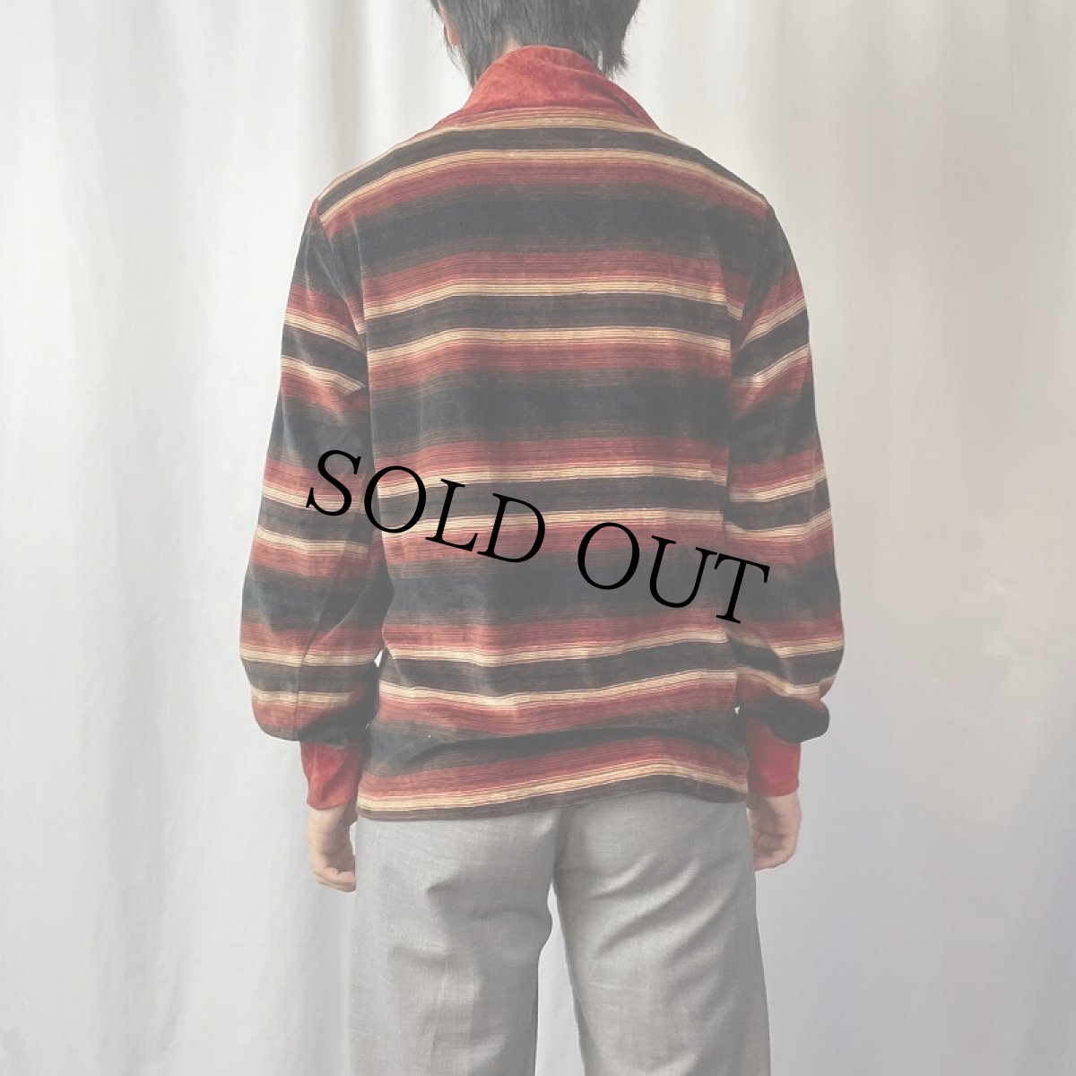 画像3: 〜80's Allegro USA製 マルチボーダー柄 ハーフジップ ベロアポロシャツ M (3)