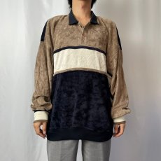 画像2: 80〜90's KNIGHTSBRIDGE ボーダー柄 ベロアポロシャツ 2XL (2)