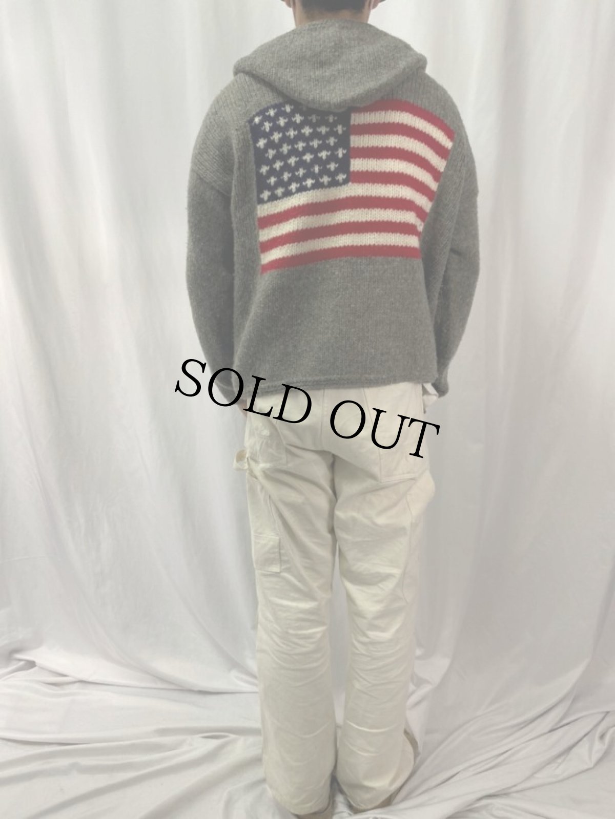 画像4: ECUADOR製 星条旗柄 ウールニットジップパーカー (4)