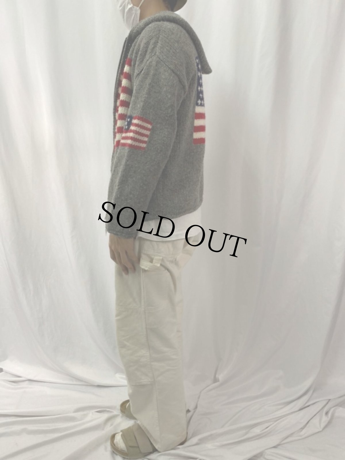 画像3: ECUADOR製 星条旗柄 ウールニットジップパーカー (3)