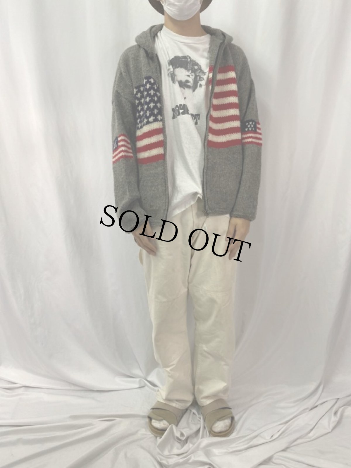 画像2: ECUADOR製 星条旗柄 ウールニットジップパーカー (2)