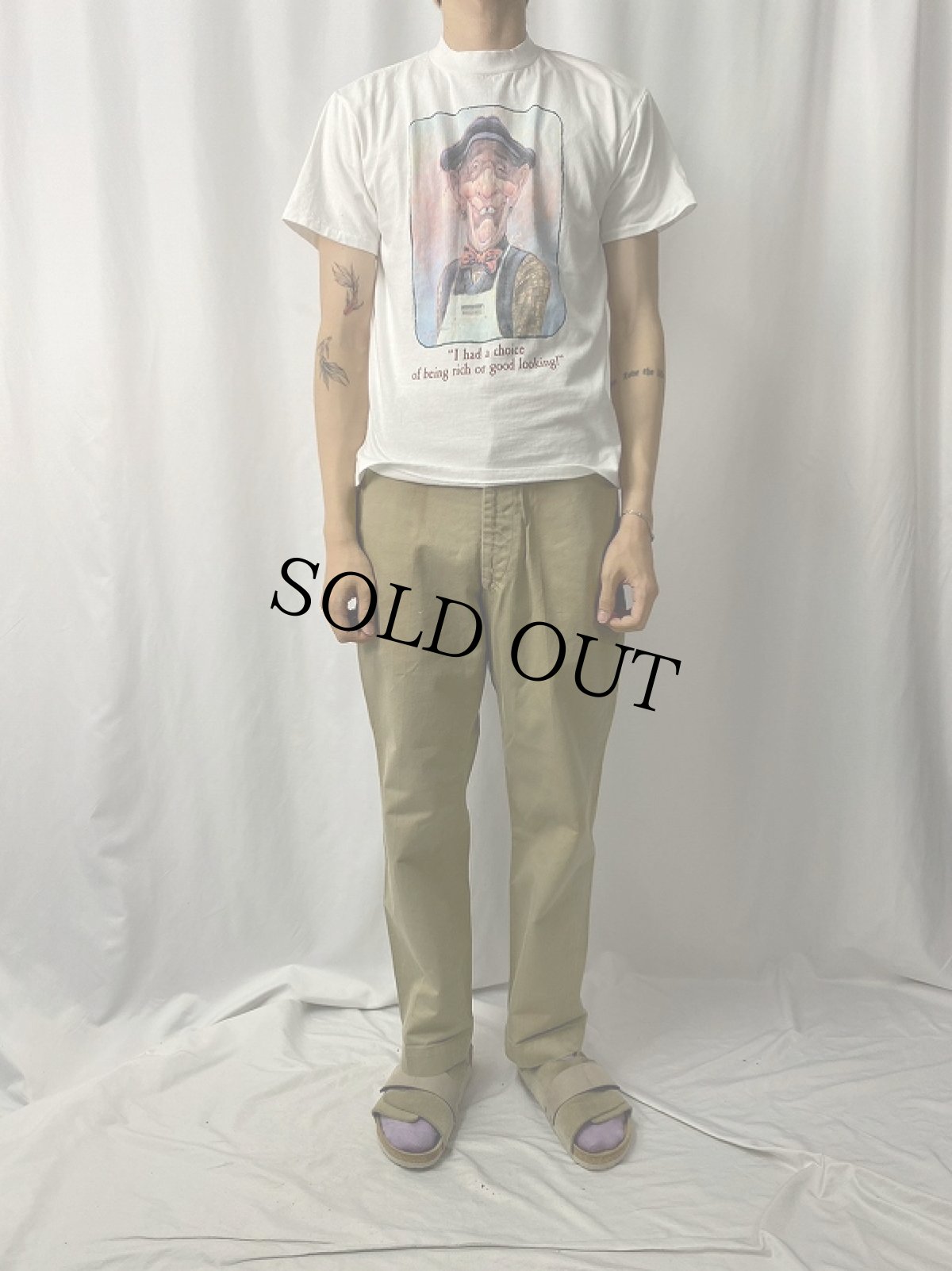 画像2: 90's Mike Scovel USA製 "I had a choice of rich or good looking!" イラストプリントTシャツ M (2)