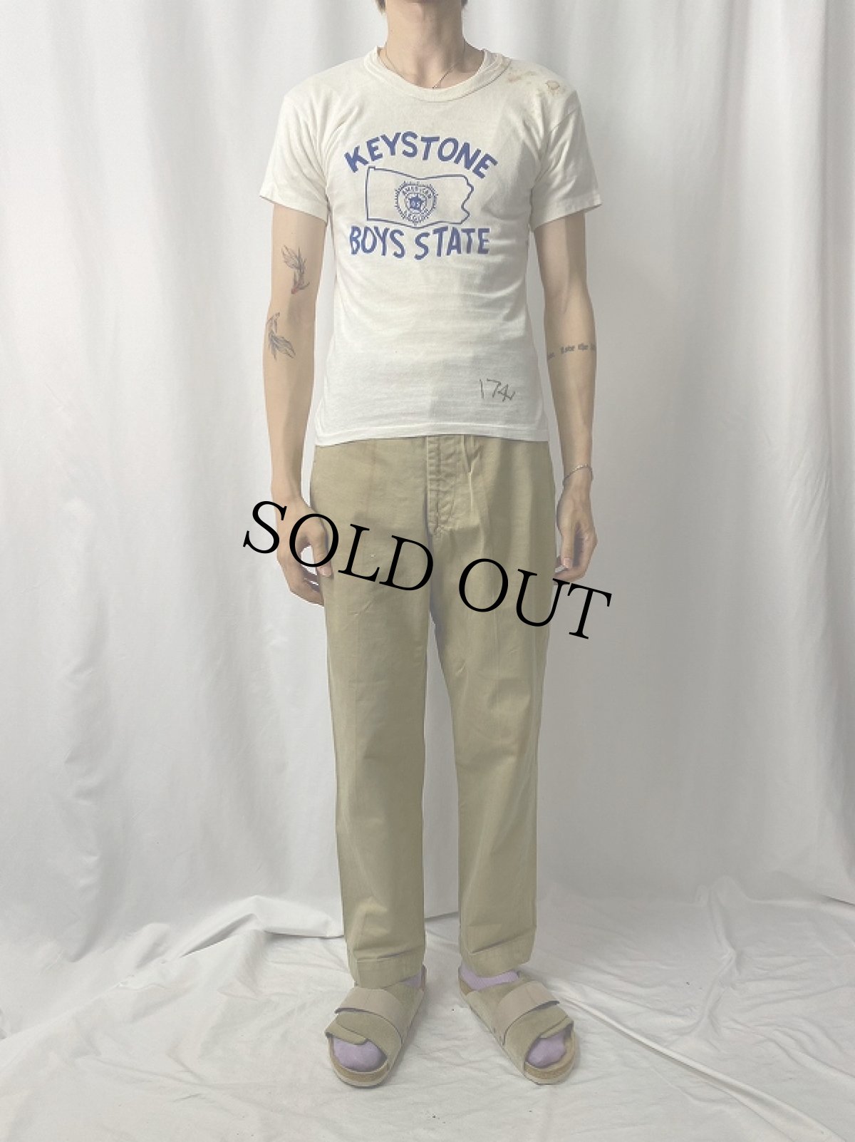 画像2: 60's Russell Southern USA製 "KEYSTONE BOY STATE" 染み込みプリントTシャツ M (2)