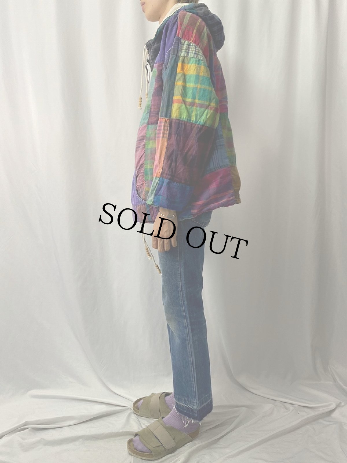 画像4: 90's JOUJOU マドラスチェック柄 クレイジーパターン リバーシブルアノラックパーカー (4)