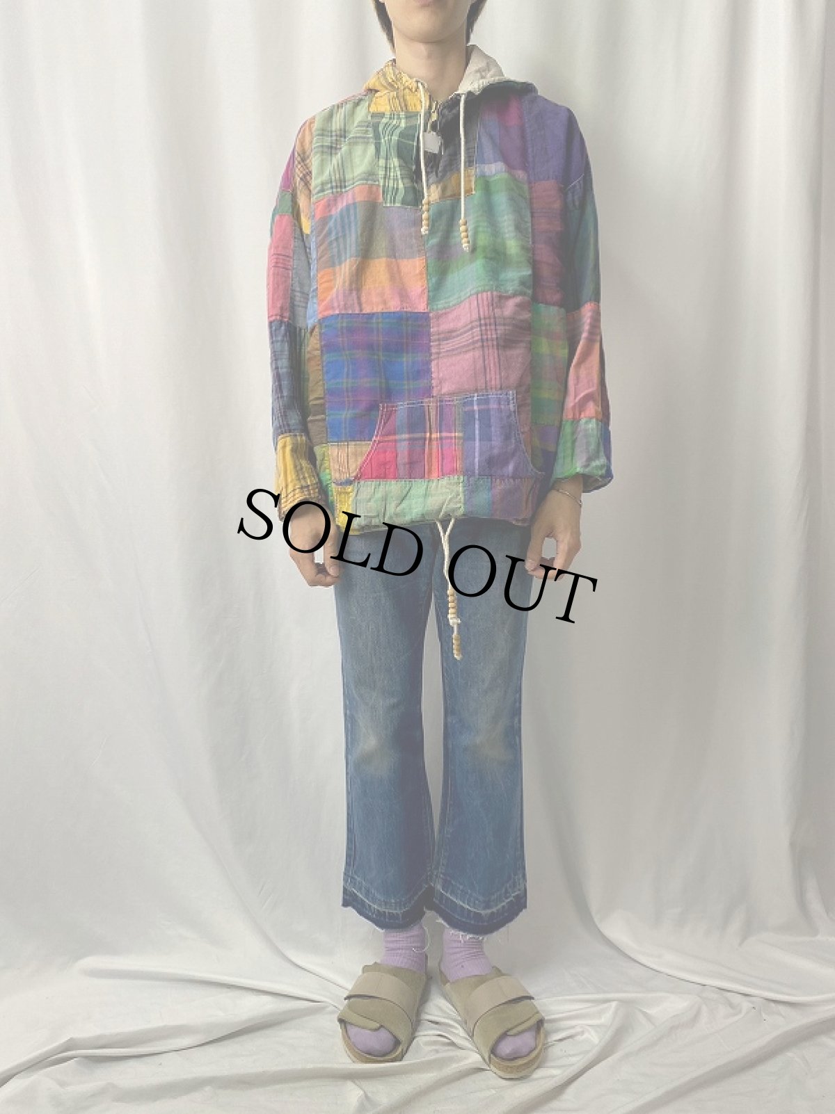 画像3: 90's JOUJOU マドラスチェック柄 クレイジーパターン リバーシブルアノラックパーカー (3)