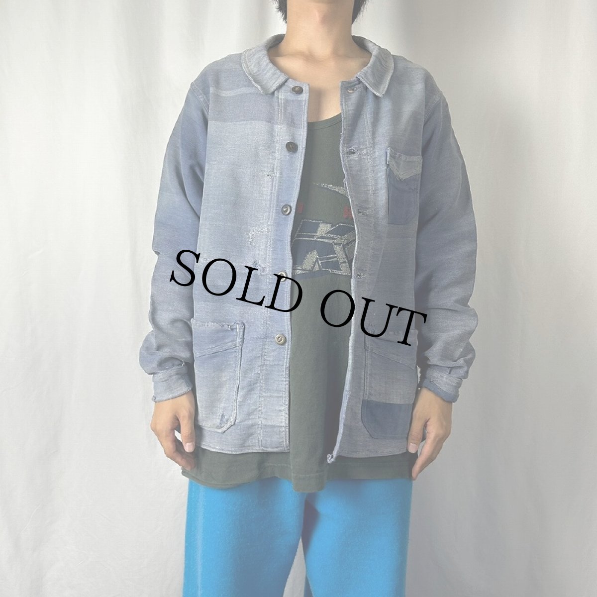 画像2: 50〜60's FRENCH Le Chene モールスキン ワークカバーオール (2)