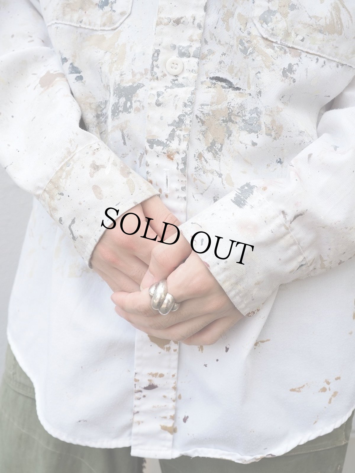 画像3: 80's〜 ペンキペイント コットンポリ ワークシャツ M (3)