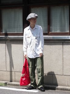 画像1: 80's〜 ペンキペイント コットンポリ ワークシャツ M (1)