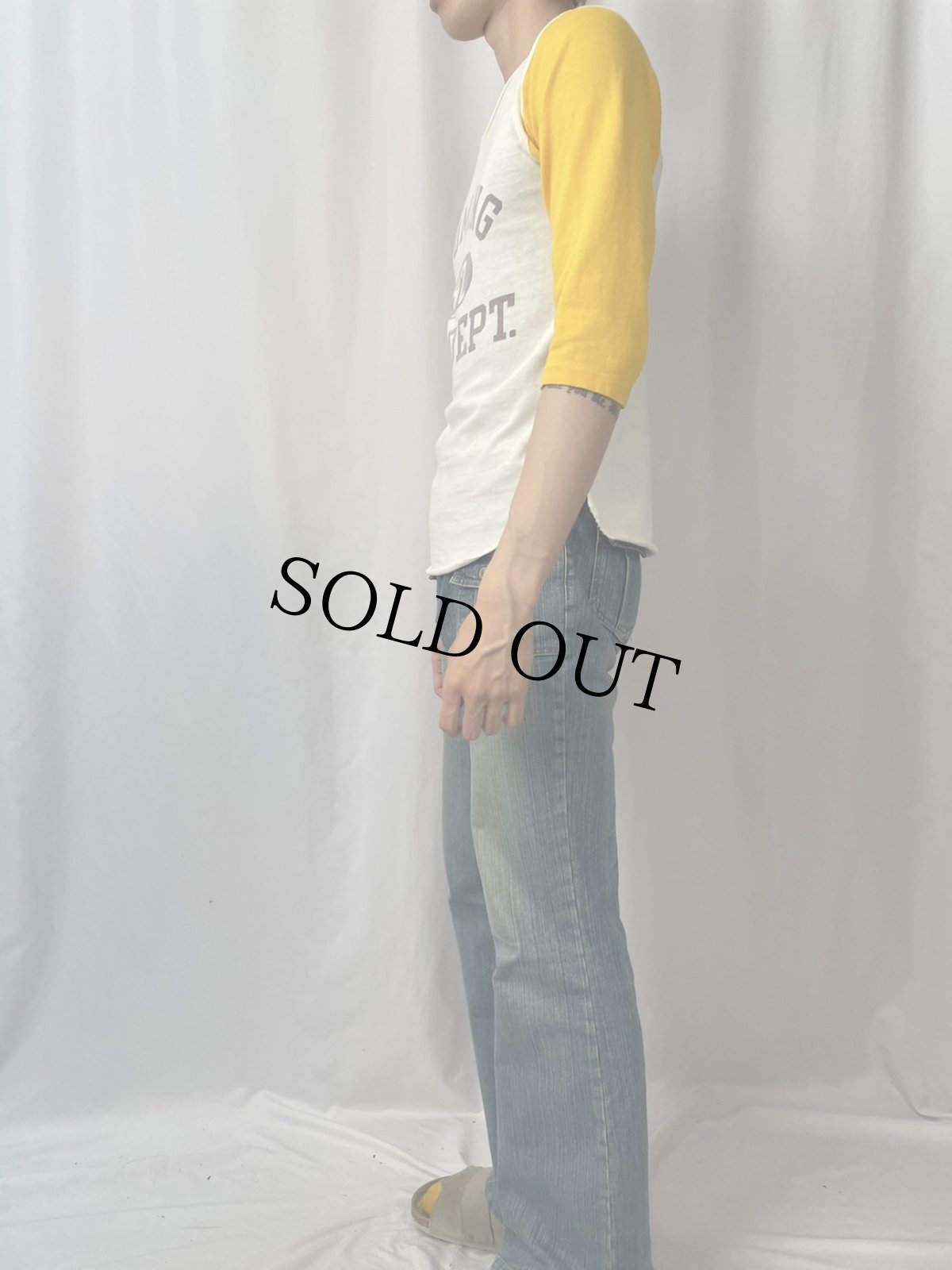 画像3: 80's Champion トリコタグ USA製 "WYOMING ATH, DEPT" 2トーン 染み込みプリントTシャツ M (3)