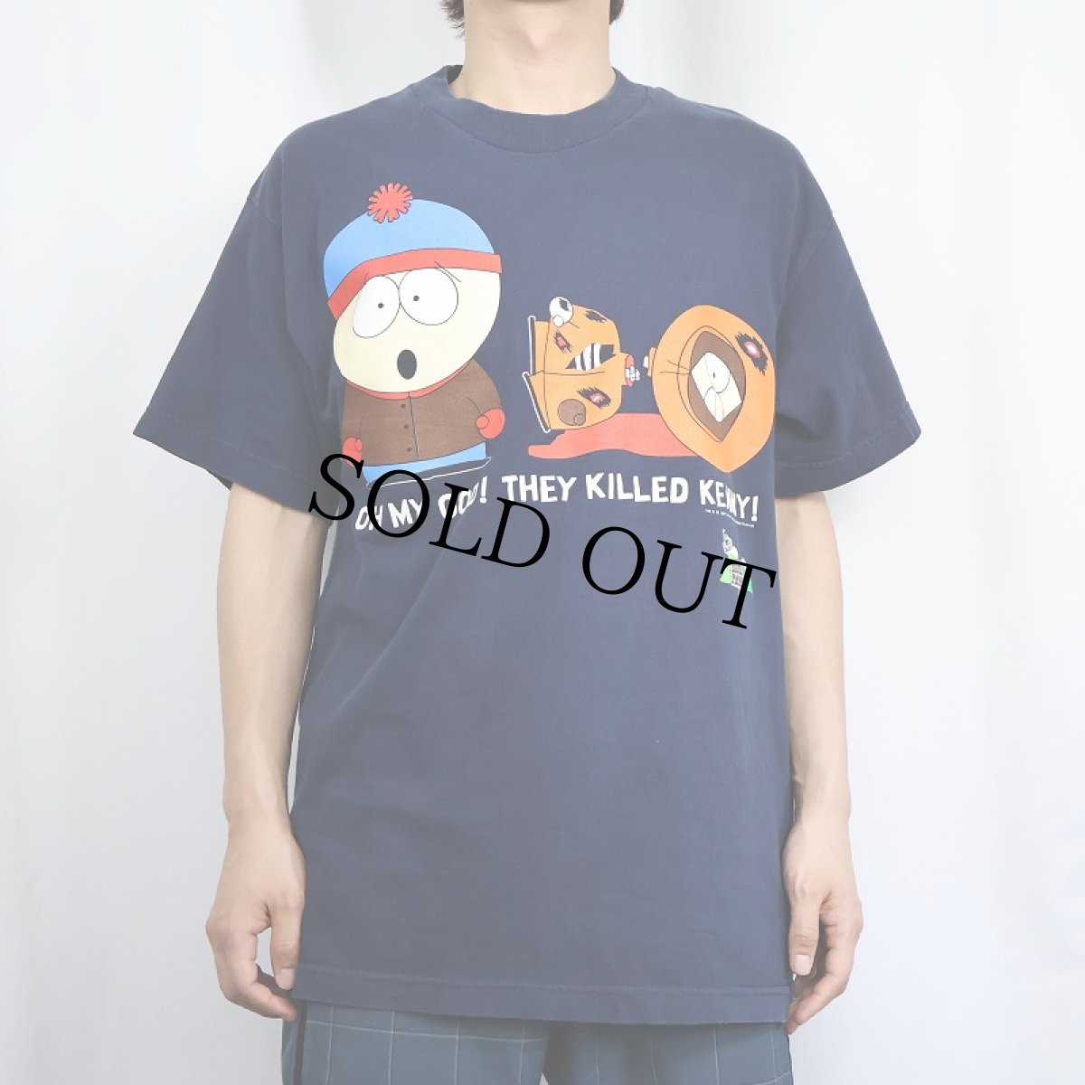 画像2: 90's SOUTH PARK "OH MY GOD! THEY KILLED KENNY!" キャラクタープリントTシャツ NAVY L (2)