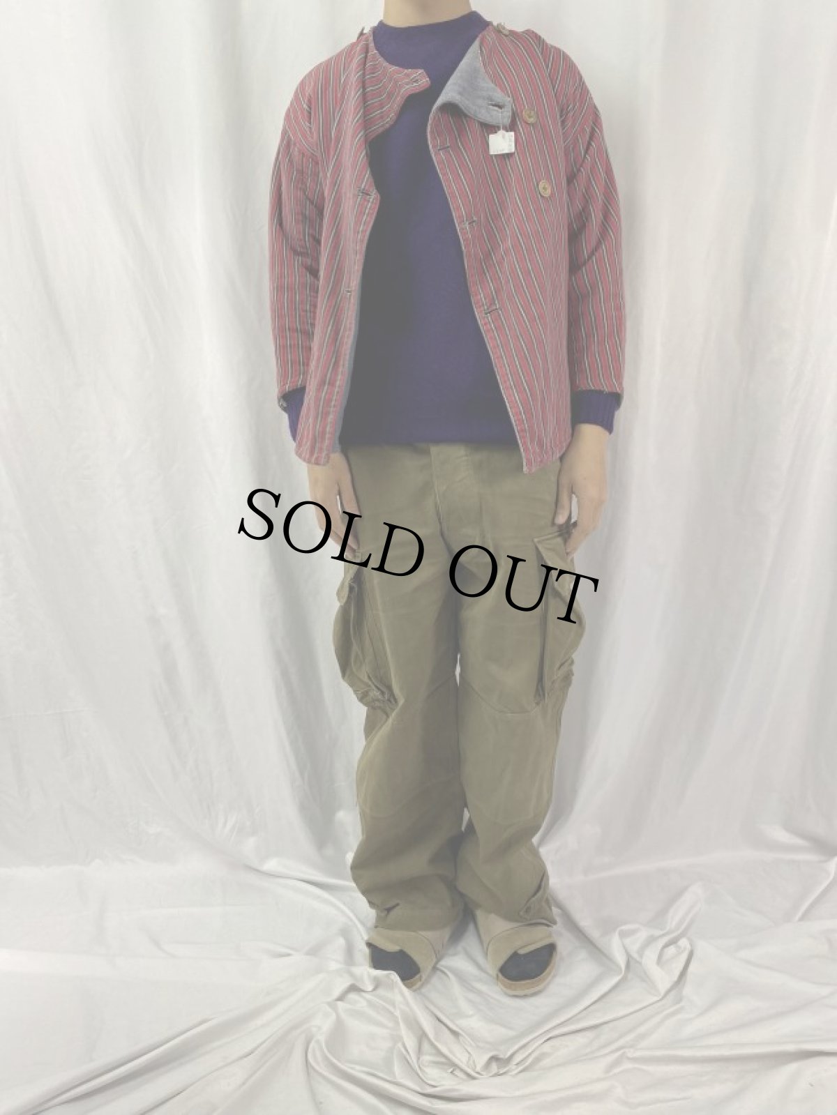 画像2: 60〜70's ハンドメイド ストライプ柄 ダブルブレスト コックシャツ (2)