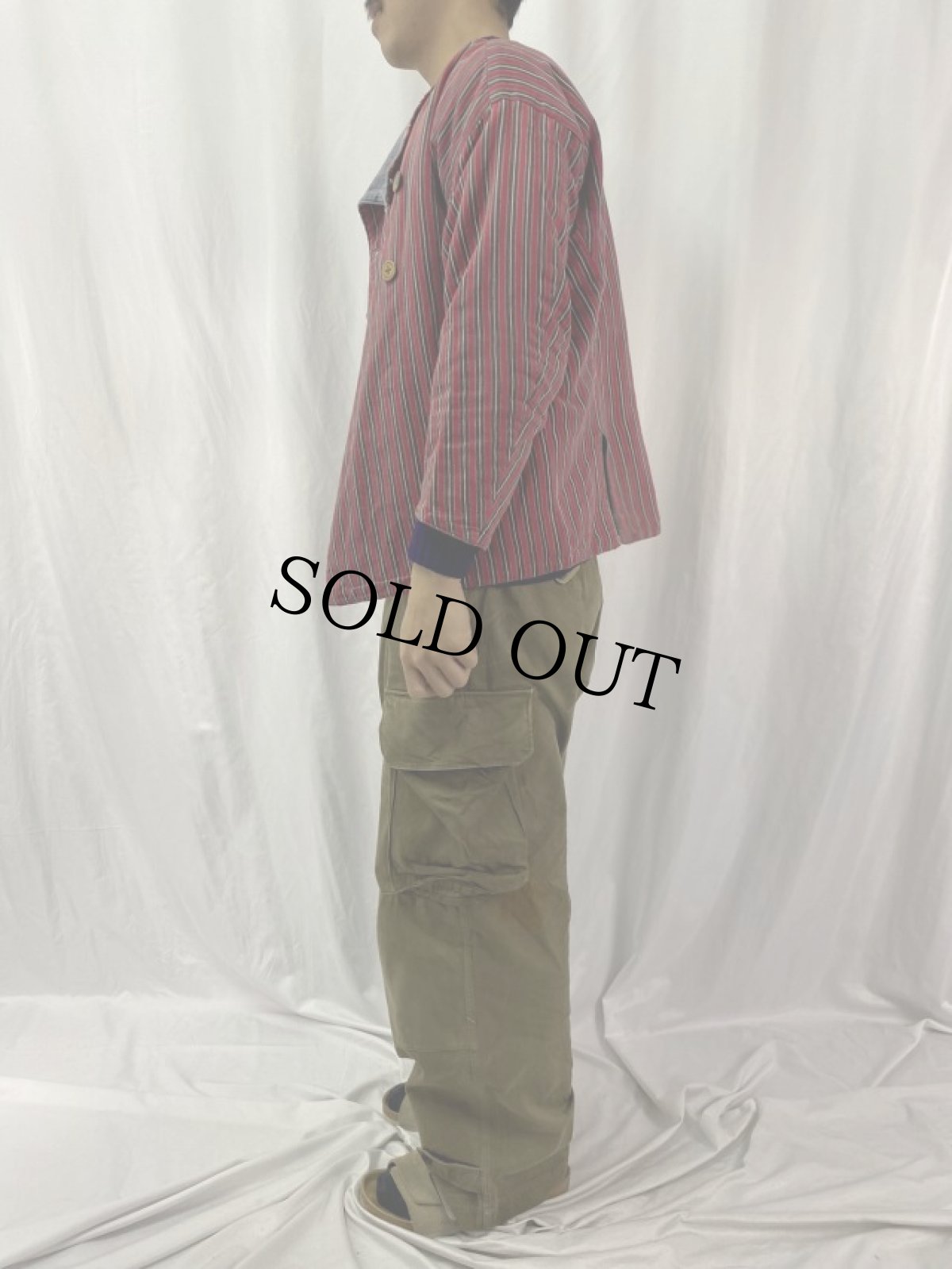 画像3: 60〜70's ハンドメイド ストライプ柄 ダブルブレスト コックシャツ (3)