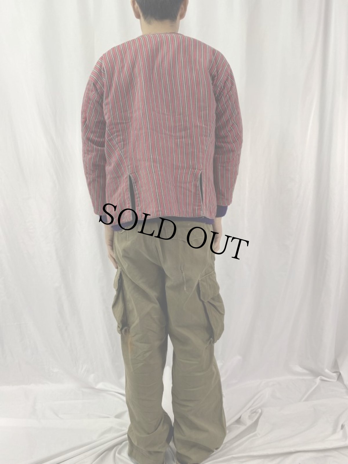 画像4: 60〜70's ハンドメイド ストライプ柄 ダブルブレスト コックシャツ (4)